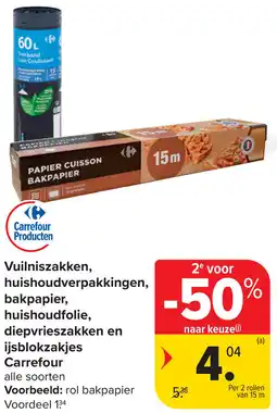 Carrefour Vuilniszakken, huishoudverpakkingen, bakpapier, huishoudfolie, diepvrieszakken en ijsblokzakjes Carrefour aanbieding