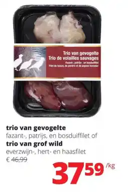 Spar trio van gevogelte of trio van grof wild aanbieding