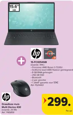 Carrefour hp 15-FC0054NB + Draadloze muis Multi Device 430 aanbieding