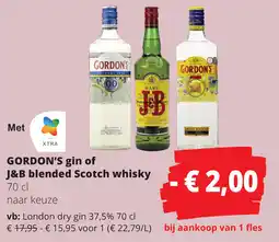 Spar Gordon's gin of J&B blended Scotch whisky aanbieding