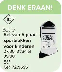 Carrefour Basic Set van 5 paar sportsokken voor kinderen aanbieding