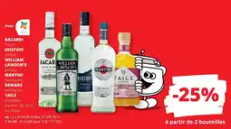 Spar Bacardi rhum, Eristoff vodka, William Lawson's whisky, Martini vermouth, Dewars whisky ou Tails cocktails aanbieding