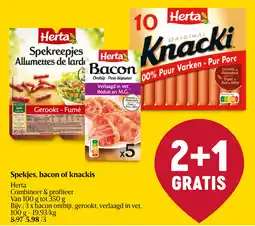 Delhaize Spekjes, bacon of knackis aanbieding