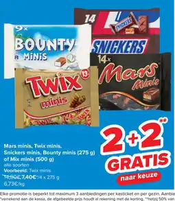 Carrefour Mars minis, Twix minis, Snickers minis, Bounty minis (275 g) of Mix minis(500 g) aanbieding