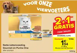 Carrefour Natte kattenvoeding Gourmet en Purina One aanbieding
