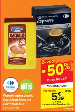 Carrefour Warme oplosdrank Carrefour Kids en Carrefour Bio aanbieding