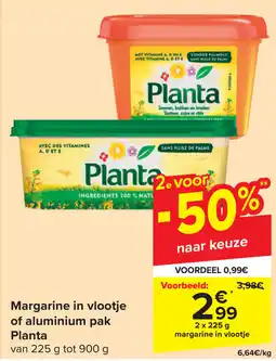 Carrefour Margarine in vlootje of aluminium pak Planta aanbieding