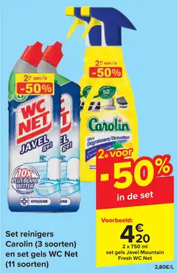 Carrefour Set reinigers Carolin (3 soorten) en set gels WC Net (11 soorten) aanbieding