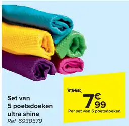 Carrefour Set van 5 poetsdoeken ultra shine aanbieding