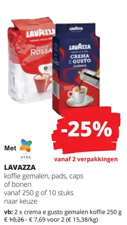 Spar Lavazza koffie gemalen, pads, caps of bonen aanbieding