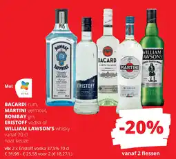 Spar Bacardi rum,, Martini vermout, Bombay gin, Eristoff vodka of William Lawson's whisky aanbieding