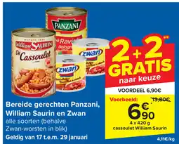 Carrefour Bereide gerechten Panzani, William Saurin en Zwan aanbieding