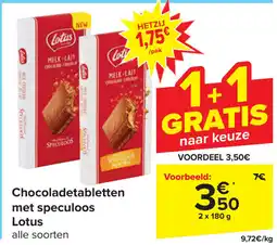 Carrefour Chocoladetabletten met speculoos Lotus aanbieding