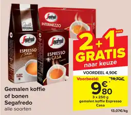 Carrefour Gemalen koffie of bonen Segafredo aanbieding