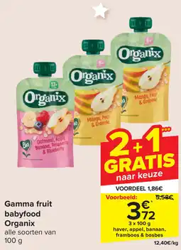 Carrefour Gamma fruit babyfood Organix aanbieding