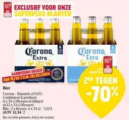 Delhaize Bier Corona Klassiek of 0.0% aanbieding