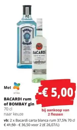 Spar Bacardi rum of Bombay gin aanbieding
