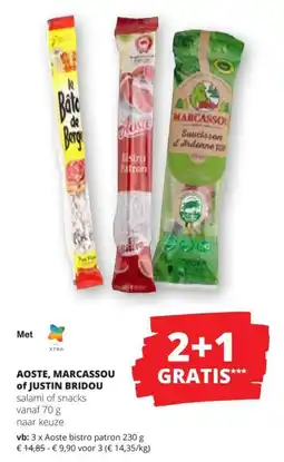 Spar Aoste, Marcassou of Justin Bridou salami of snacks aanbieding