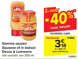 Carrefour Devos & Lemmens Gamma sauzen Squeeze of in bokaal aanbieding