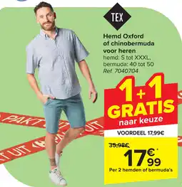 Carrefour Hemd Oxford of chinobermuda voor heren aanbieding