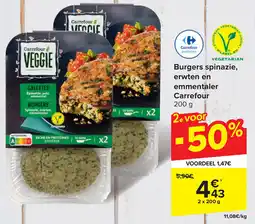 Carrefour Burgers spinazie, erwten en emmentaler aanbieding