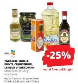 Spar Tabasco, maille, ponti, croustidor, lesieur of kikkoman aanbieding