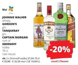 Spar Johnie Walker, Gordon's, Tanqueray, Captain Morgan of Smirnoff aanbieding