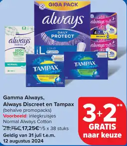 Carrefour Gamma Always, Always Discreet en Tampax aanbieding