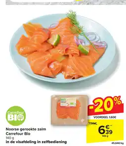 Carrefour Noorse gerookte zalm Carrefour Bio in de visafdeling in zelfbediening aanbieding