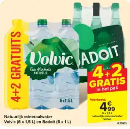 Carrefour Natuurlijk mineraalwater Volvic en Badoit aanbieding