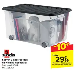 Carrefour Sundis Set van 3 opbergdozen op wieltjes met deksel aanbieding