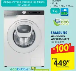 Carrefour Samsung Wasmachine WW90T554ATT aanbieding