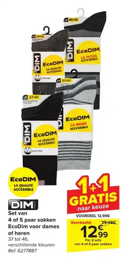 Carrefour Dim Set van 4 of 5 paar sokken EcoDim voor dames of heren aanbieding