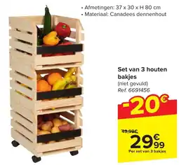 Carrefour Set van 3 houten bakjes aanbieding