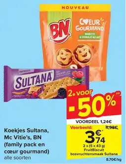 Carrefour Koekjes Sultana, Mc Vitie's, BN (family pack en cœur gourmand) alle soorten aanbieding