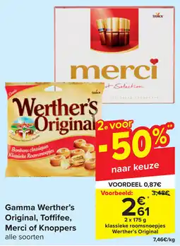 Carrefour Gamma Werther's Original, Toffifee, Merci of Knoppers aanbieding