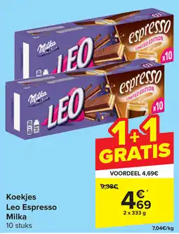 Carrefour Koekjes Leo Espresso Milka aanbieding