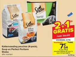 Carrefour Kattenvoeding pouches, Soup en Perfect Portions Sheba aanbieding