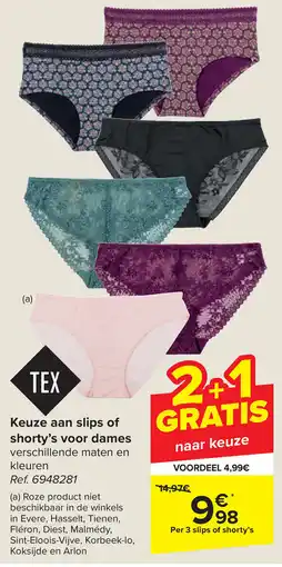 Carrefour Tex keuze aan slips of shorty's voor dames aanbieding