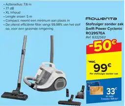 Carrefour Rowenta stofzuiger zonder zak swift power cyclonic aanbieding