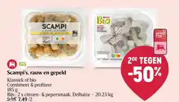 Delhaize Scampi's, rauw en gepeld Klassiek of bio aanbieding