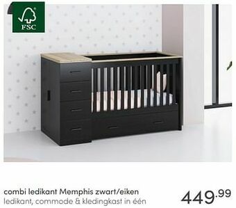 Baby & Tiener Combi ledikant memphis zwart-eiken aanbieding