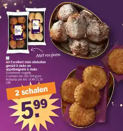 Albert Heijn AH Excellent mini-oliebollen gevuld 8 stuks en appelbeignets 6 stuks aanbieding