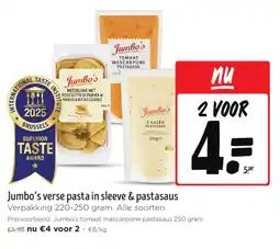 Jumbo Jumbo's verse pasta in sleeve & pastasaus aanbieding