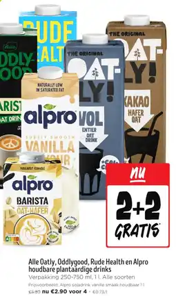 Jumbo Alle Oatly, Oddlygood, Rude Health en Alpro houdbare plantaardige drinks aanbieding