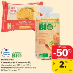 Carrefour Maïswafels Carrefour en Carrefour Bio aanbieding