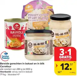 Carrefour Bereide gerechten in bokaal en in blik Carrefour aanbieding