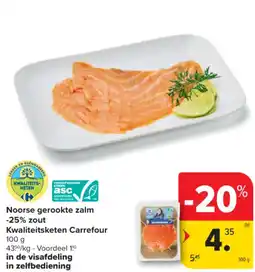 Carrefour Noorse gerookte zalm -25% zout Kwaliteitsketen Carrefour aanbieding
