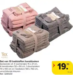 Carrefour Tex home Set van 10 badstoffen handdoeken aanbieding