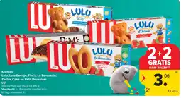 Carrefour Koekjes Lulu, Lulu Beertje, Pim's, La Barquette, Zachte Cake en Petit Beukelaer LU aanbieding